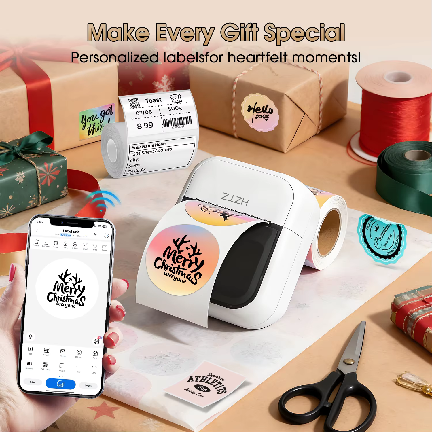 Imprimante d'étiquettes Bluetooth portable, imprimante thermique sans fil, imprimante d'autocollants sans encre pour la maison et le bureau, compatible iOS/Android