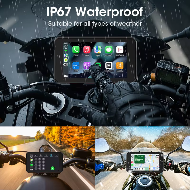 GPS de navigation portable pour moto 5 pouces, sans fil, CarPlay, Android Auto, Bluetooth, étanche IPX7, écran de surveillance moto, compatible TPMS
