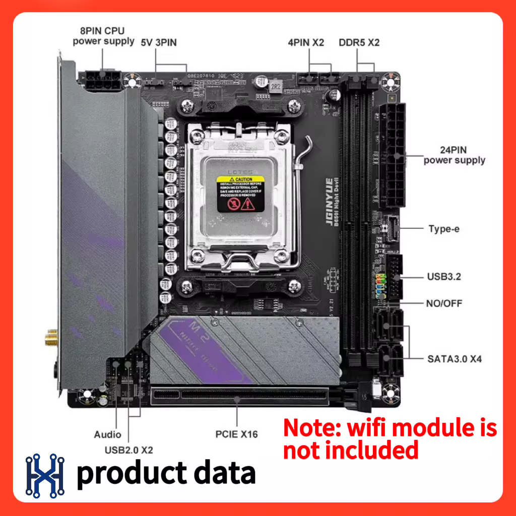 100% nouvelle carte mère JGINYUE B650i AM5 mini ITX prend en charge les processeurs Ryzen série 7000 DDR5 mémoire RAM