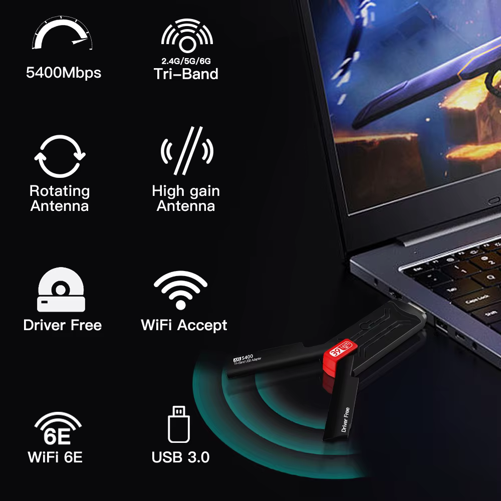 Adaptateur sans fil WiFi6E AX5400 USB 3.0