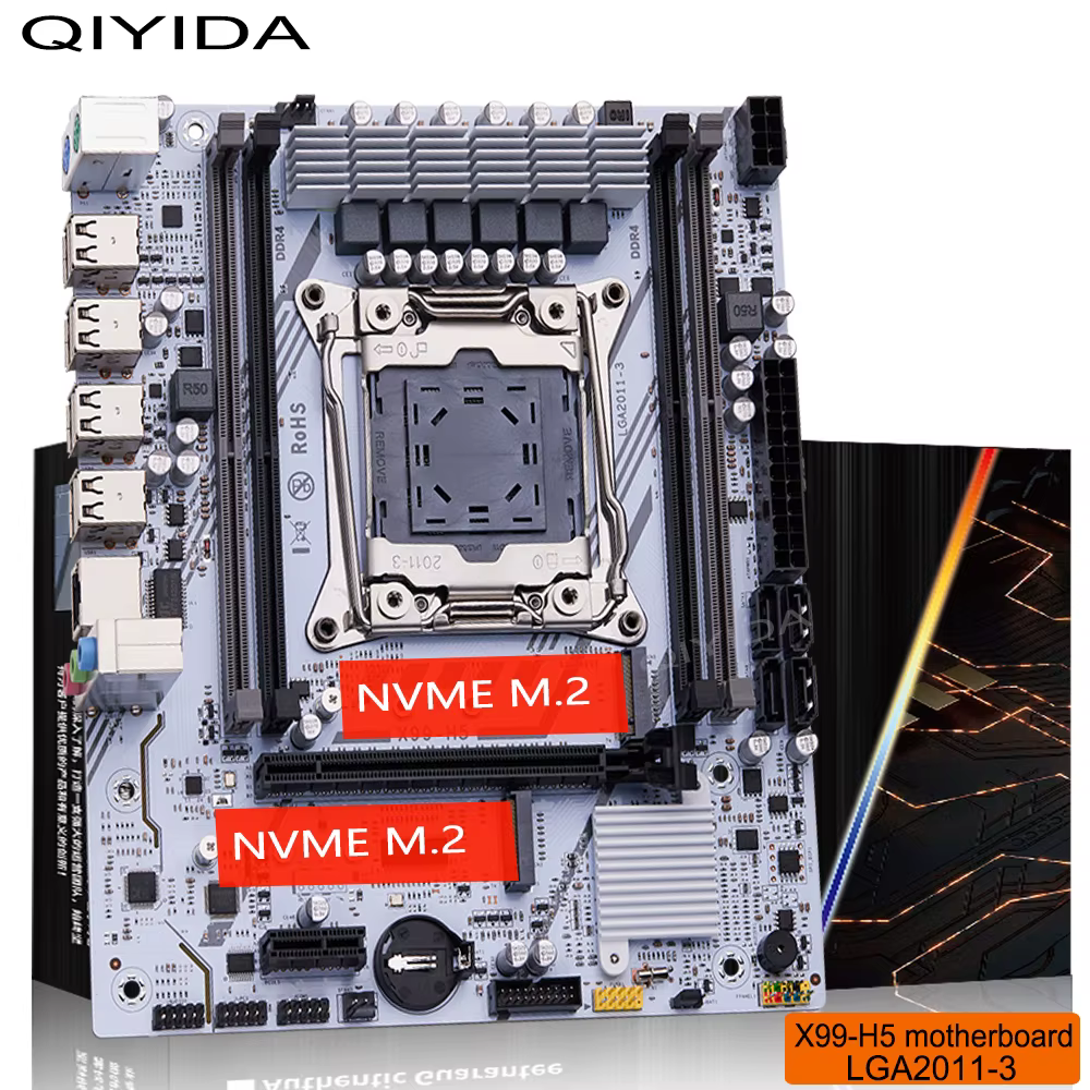 QIYIDA X99 Kit de carte mère LGA2011-3 Xeon E5 2680 V4 DDR4 16GB (2x8gb) PC4 SATA PCI16x3.0 NVME M.2 ordinateur de jeu