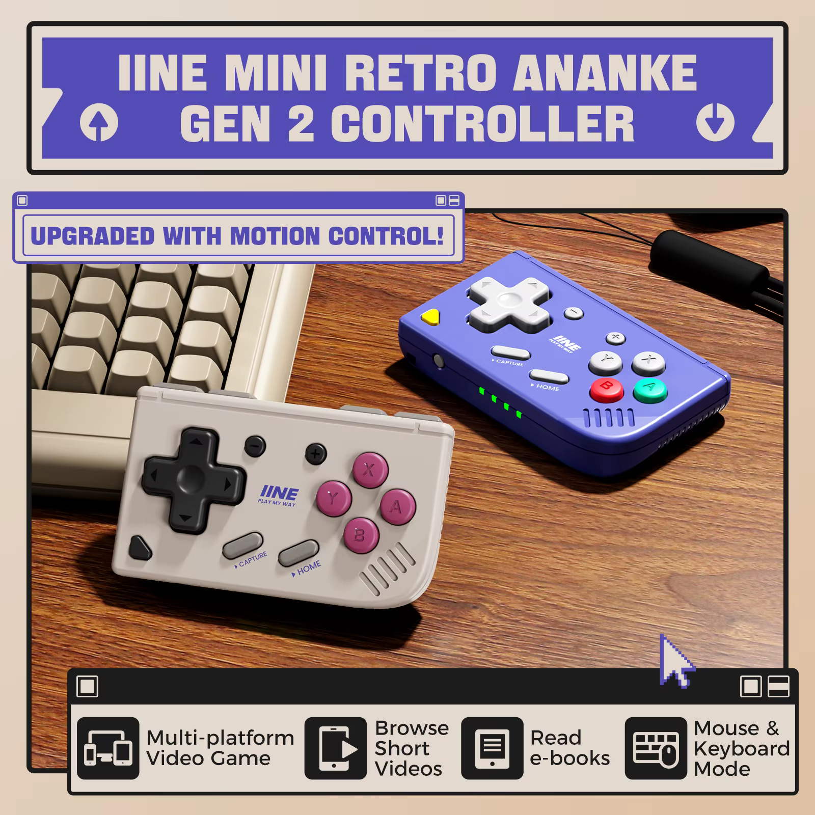 Manette de jeu IINE Mini Retro Ananke Gen 2 pour Switch2 / Android / iOS / PC Steam / Jeux de simulation Multiplateforme