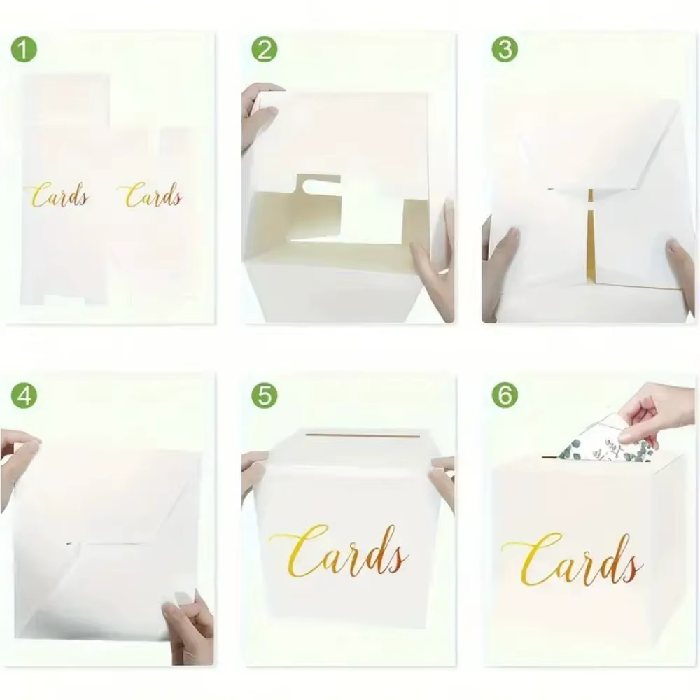 Boîte à Cartes en Carton Blanc pour Décoration de ixde Mariage, Enveloppe de Réception, Argent, Anniversaire, V18e