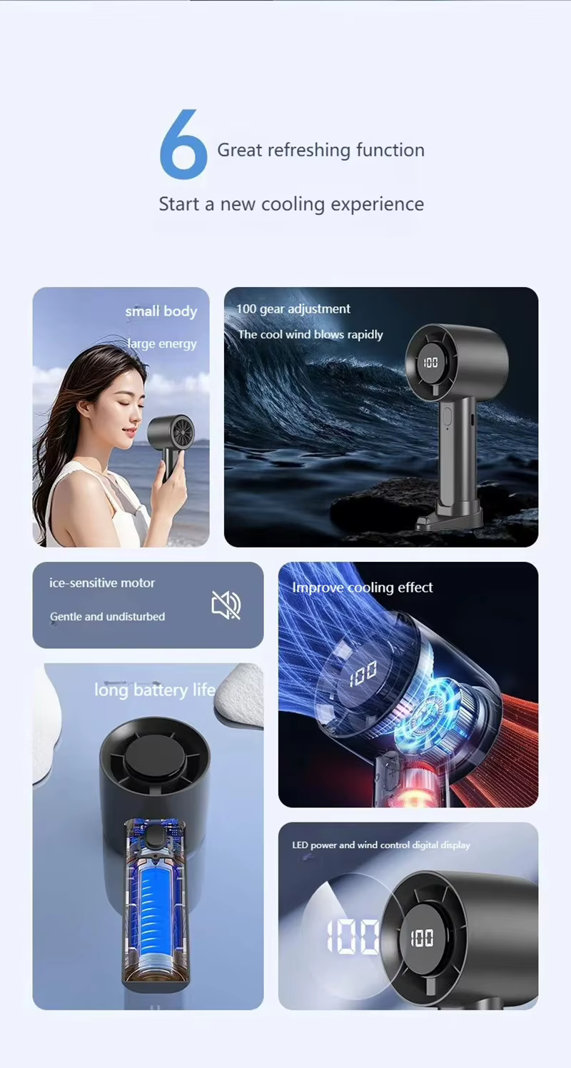 Ventilateur portable mini Lenovo avec écran LED, réfrigération semi-conductrice, 100 vitesses, batterie rechargeable USB, ventilateur d'extérieur