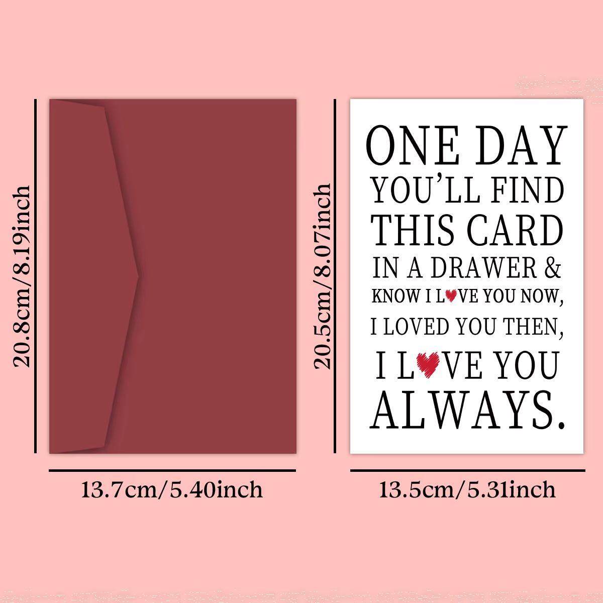 Carte de vœux avec Message d'amour en forme de cœur, avec enveloppe, pour Couple, mari, femme, amé, cadeau pour la saint-valentin, anniversaire, 1 pièce