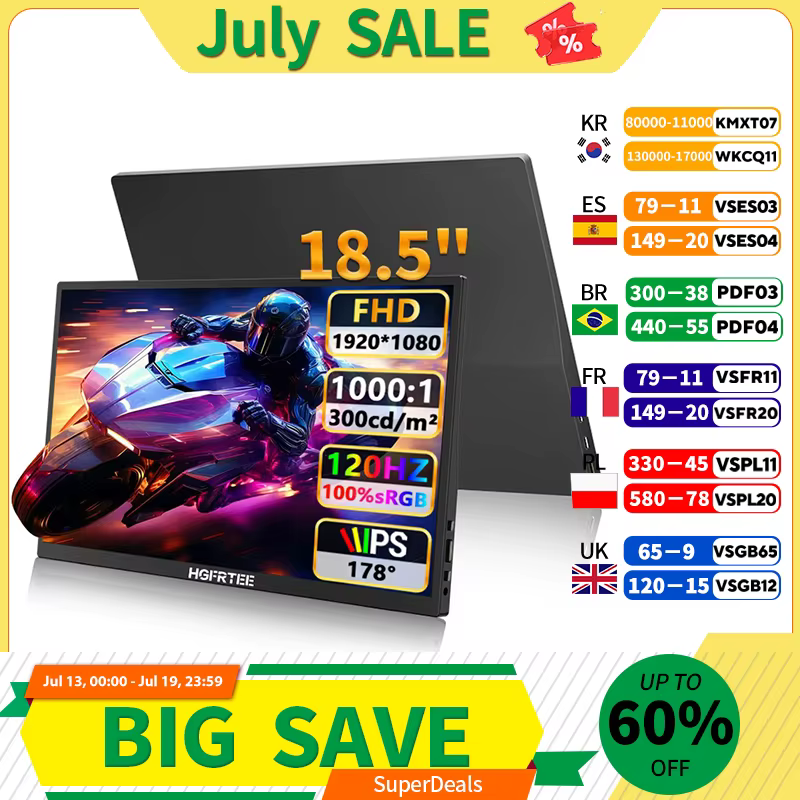 HGFRTEE Moniteur 18, 5 pouces 120Hz 300Cd/m² 100% SRGB pour PC de jeu