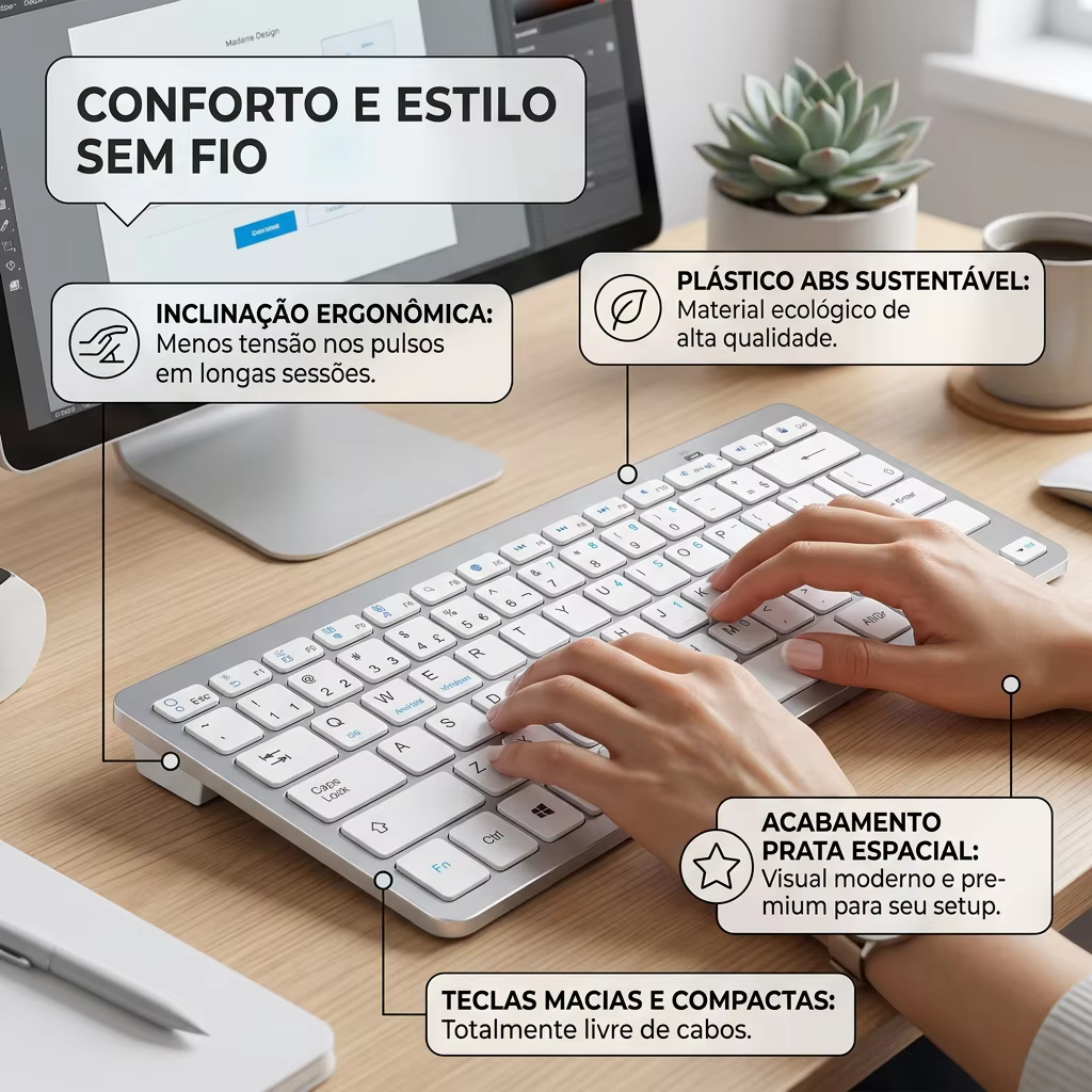 Clavier Bluetooth portugais (Brésil) sans fil, portable, ultra fin, silencieux, pour Mac, iPad, iPhone, iOS, Android, Windows, Smart