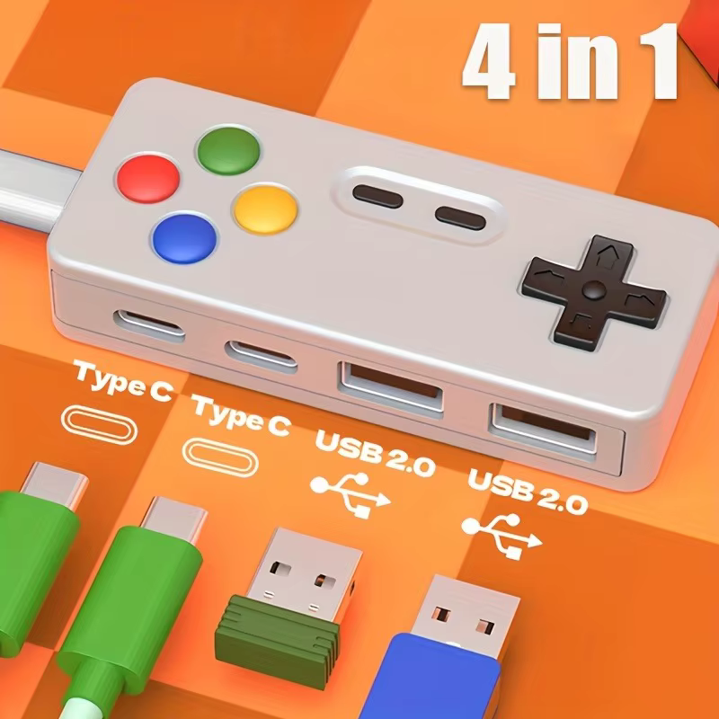 1 extension USB 4 en 1 HUB créatif portable avec 2 ports de type C et 2