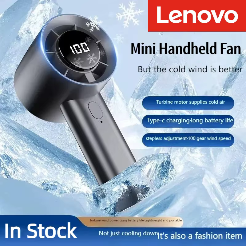 Ventilateur portable mini Lenovo avec écran LED, réfrigération semi-conductrice, 100 vitesses, batterie rechargeable USB, ventilateur d'extérieur