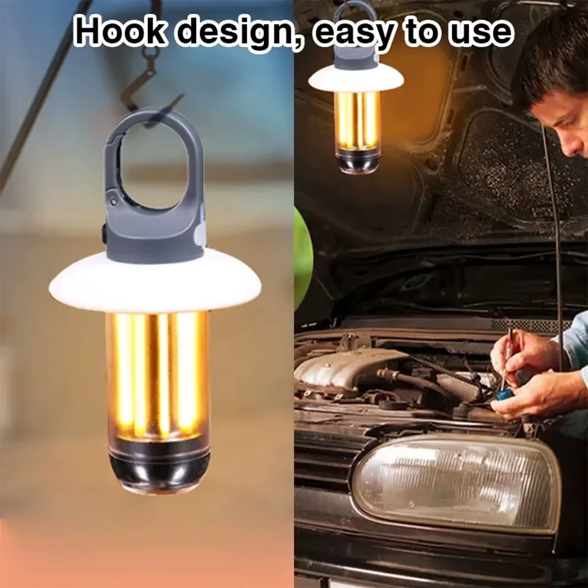Portable USB Rechargeable LED Camping travail lumière lanterne lampe de poche étanche Super lumineux extérieur lampe à main avec crochets