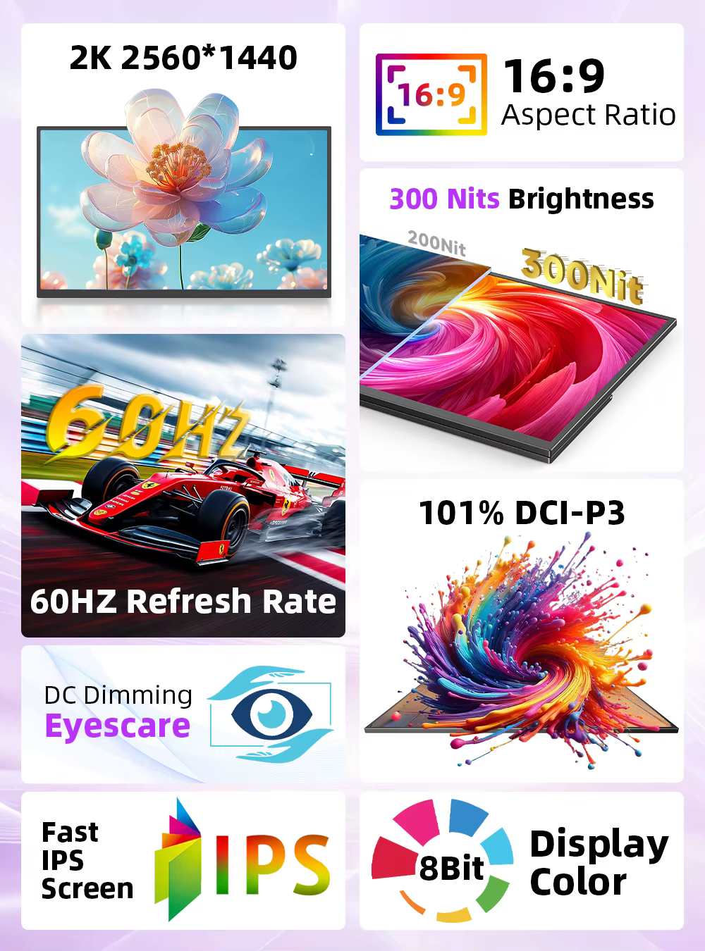 Écran tactile portable UPERFECT 22 pouces 2K avec deux haut-parleurs HDMI Type C Grand