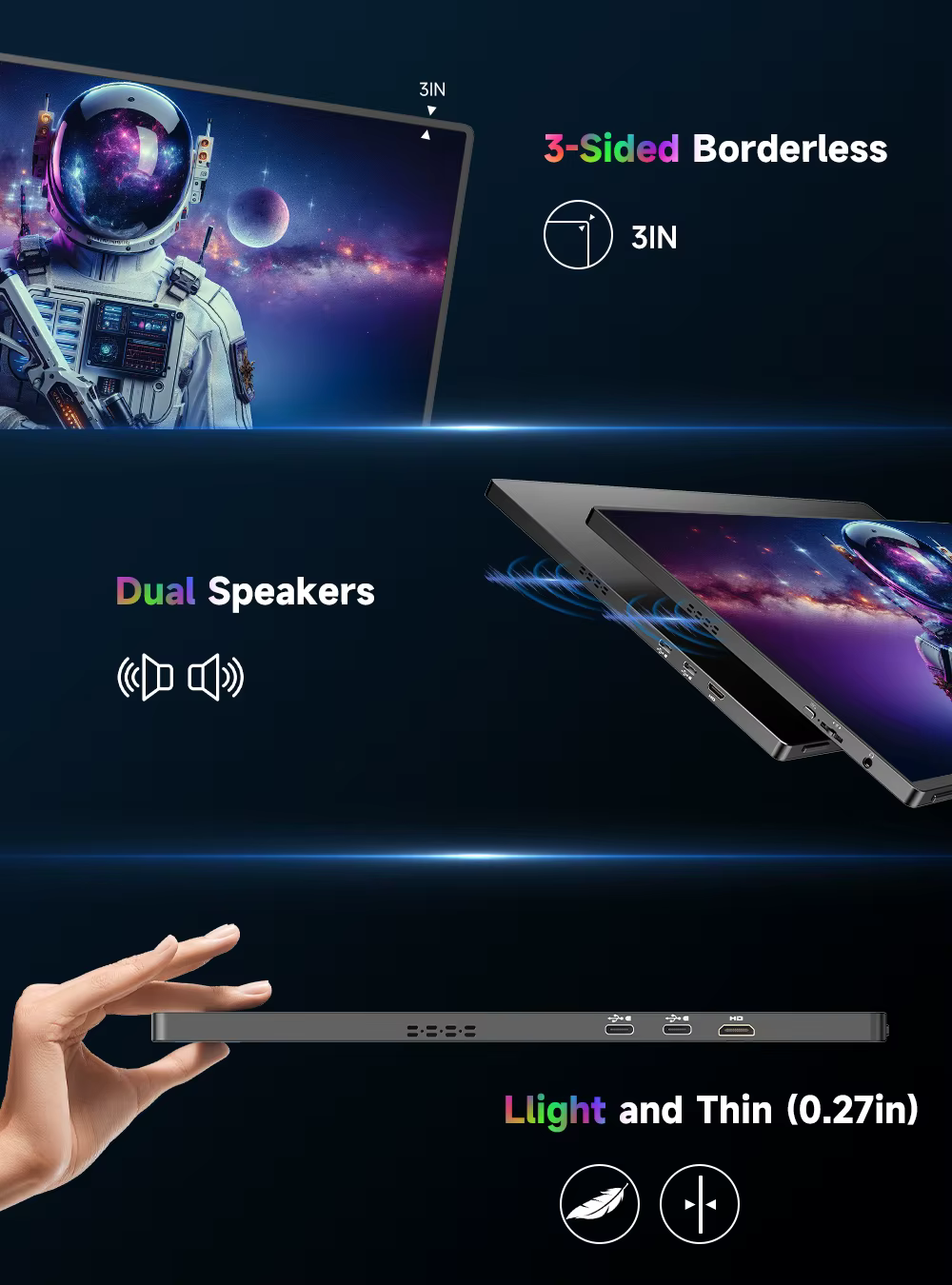 Écran portable UPERFECT 4K 16" 1200 nits pour jeux vidéo 1500:1 100 % sRGB IPS FreeSync HDR USB-C intégré HDMI
