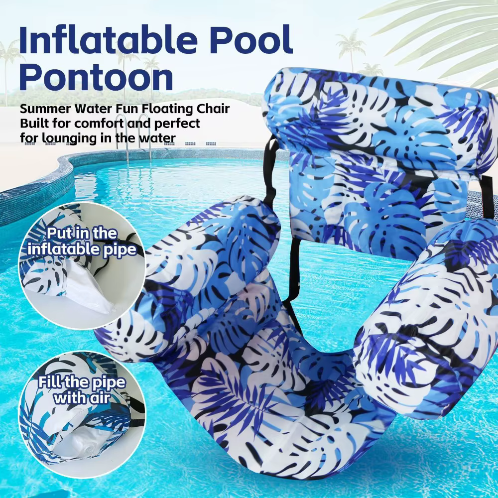 Nouveau Fauteuil de Piscine Gonflable Flottant, Hamac Aquatique, Canapé avec Dossier, Chaise Longue de Plage Portable, Robuste, pour la Détente Estivale en Extérieur