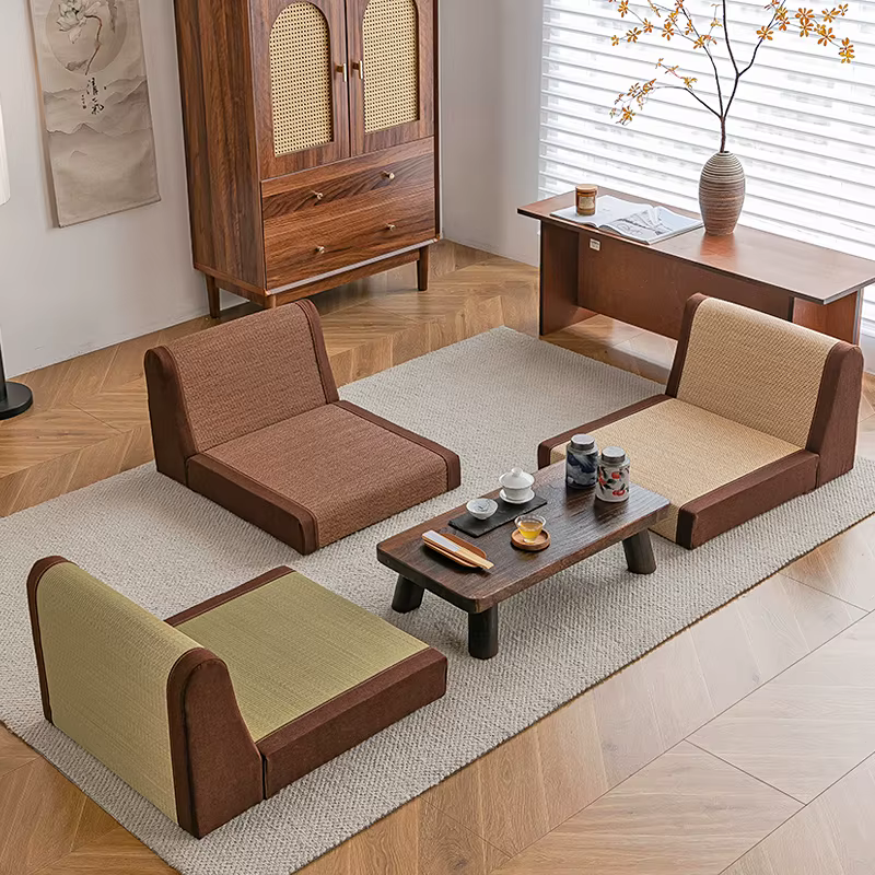 Chaise de sol japonaise en soie de bambou, dossier, siège Tatami, tabouret de méditation sans jambes, chaise longue de balcon Portable, siège de canapé ergonomique