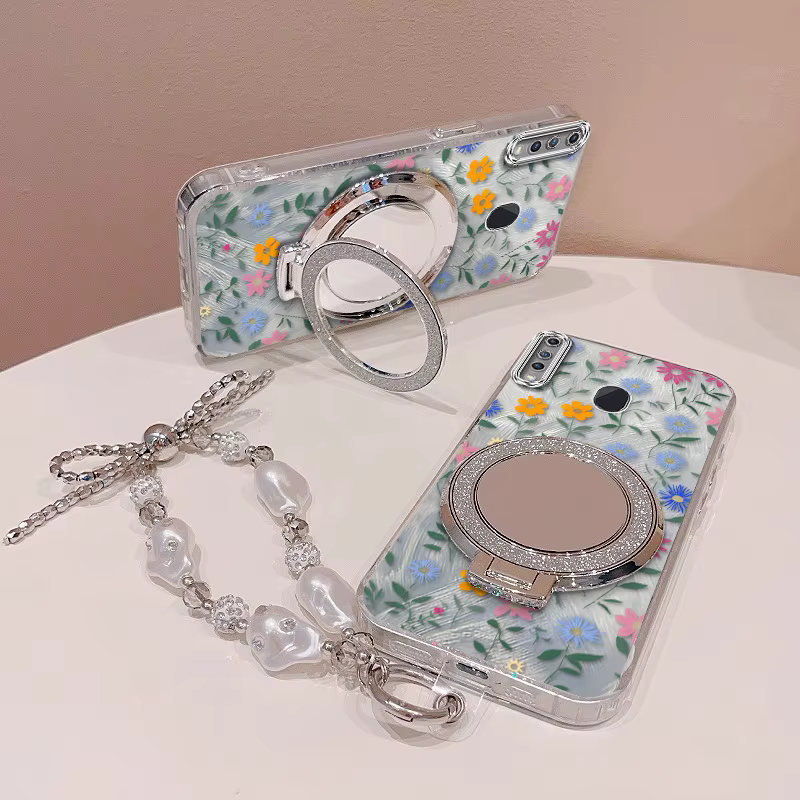 3 pièces (coque de téléphone à fleurs mignonnes + cordon + support) pour Galaxy A20S/A21S/A23 5G/A24 4G/A32 4G/A33 5G/A35/A36/A30S