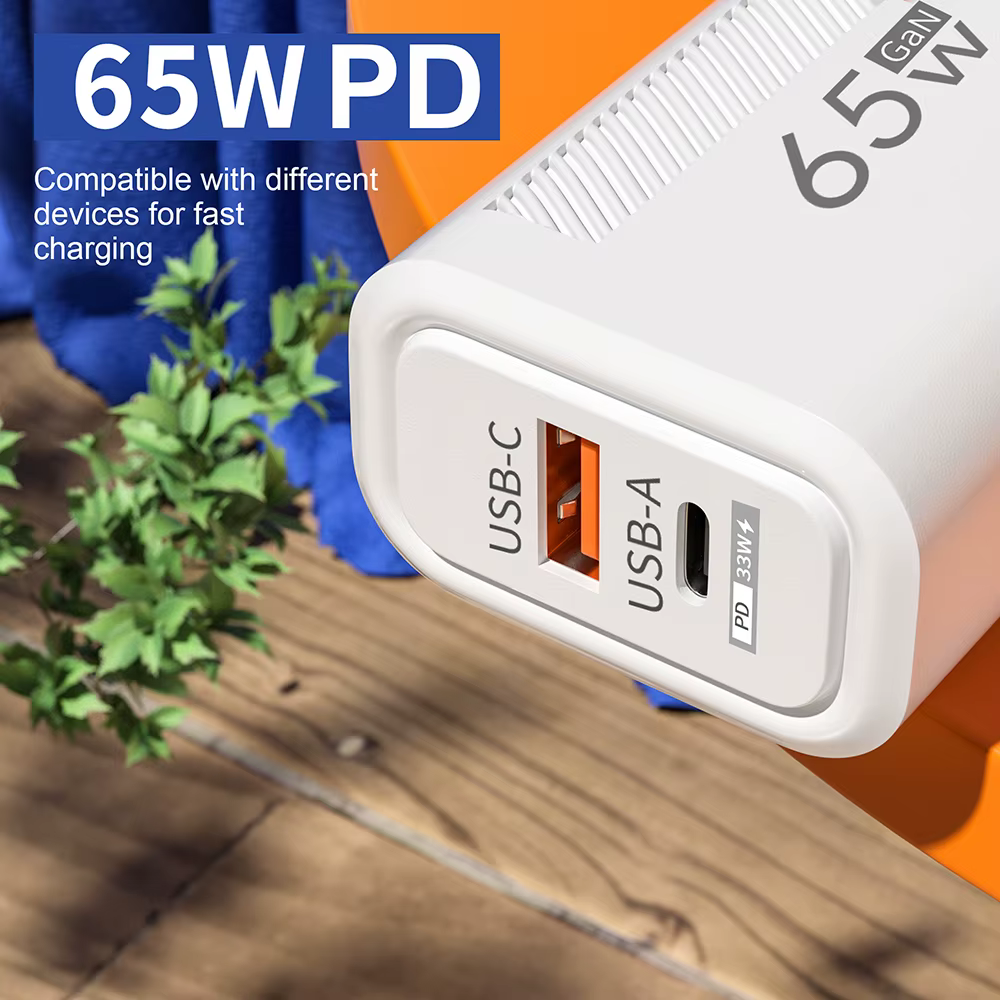 65W GaN Charge rapide USB Type C chargeur US EU Plug PD 3.0
