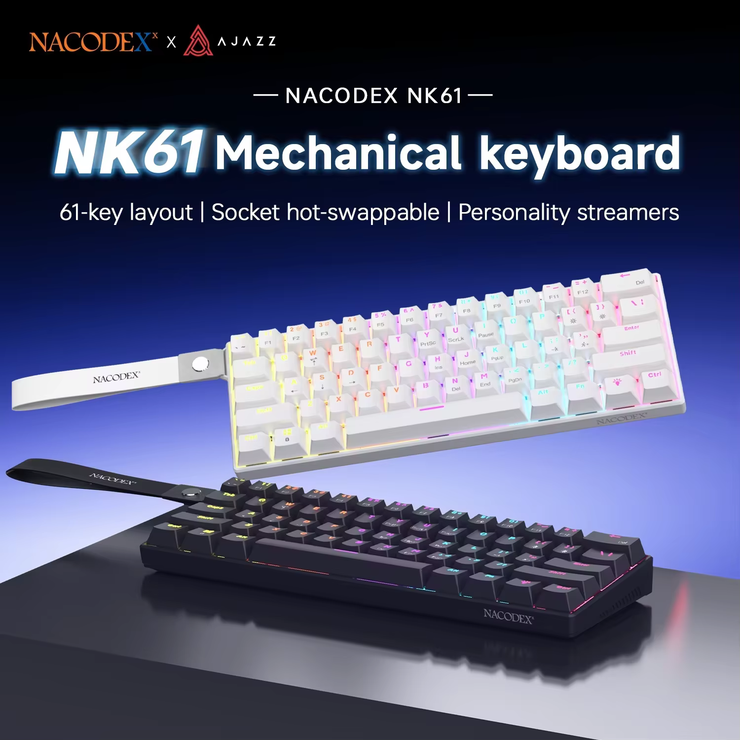 AJAZZ NK61 clavier mécanique de jeu filaire 60% rvb échangeable à chaud 61 touches commutateur rouge Mini