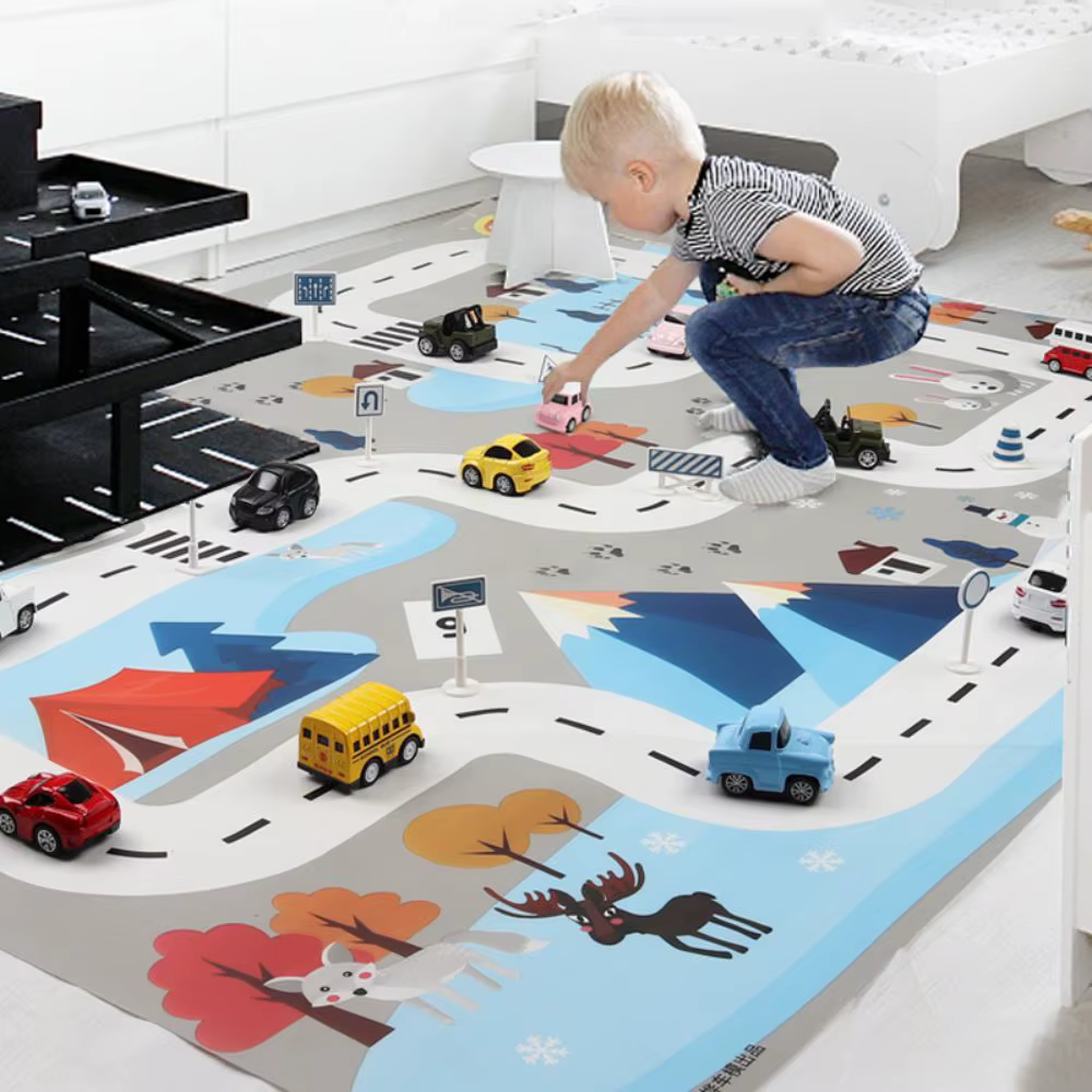 130*100CM tapis de jeu pour bébé tapis de carte de route de circulation de ville et panneau de voiture de route pliable Style nordique activités pour enfants tapis de pique-nique en plein air