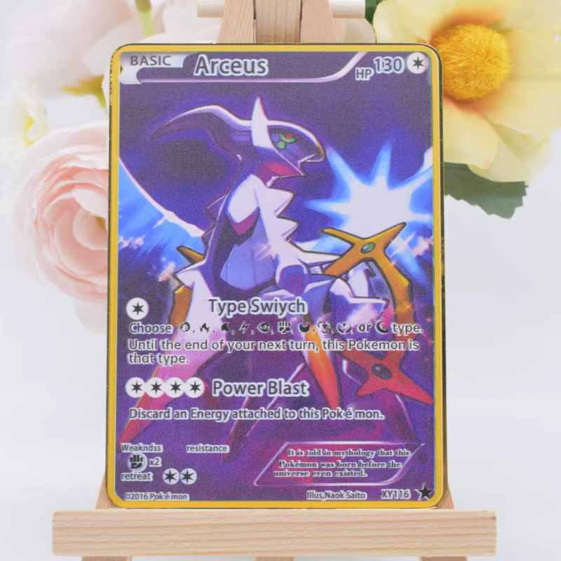 10000 Cartes Pokémon Métalliques Dorées DIY Vmax Arceus en Anglais avec Lettres Pokémon en Fer Pikachu Mewtwo GX Cadeau pour Enfants Carte de Collection de Jeu
