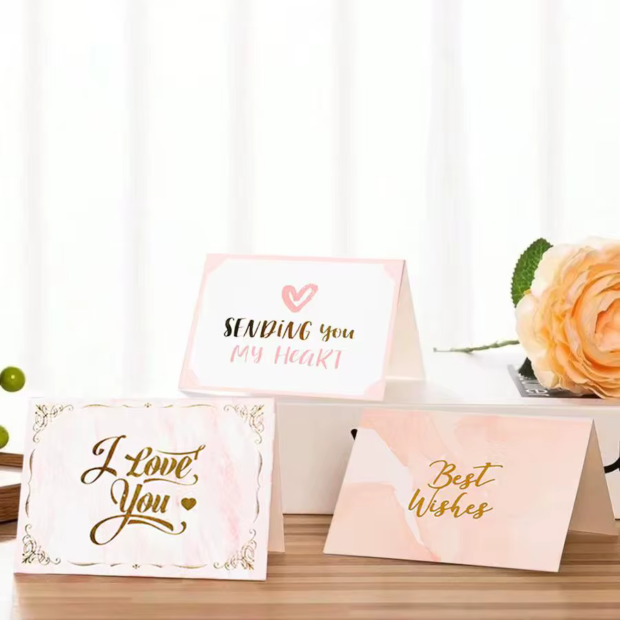  10/20/30 pièces merci/joyeux anniversaire/saint-valentin cartes or estampage souhait carte de voeux cartes cadeaux plié cadeau carte de Message