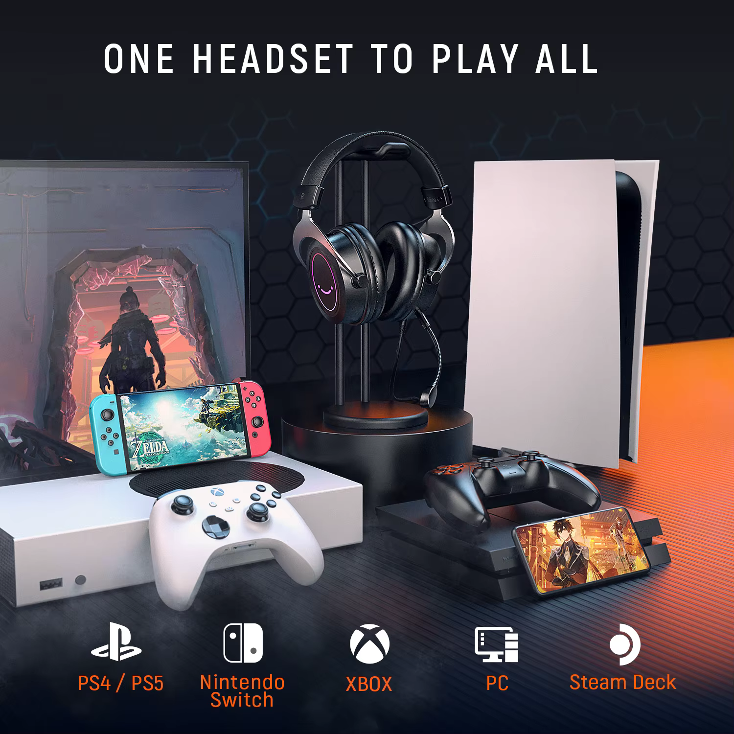 Casque de jeu RVB avec contrôle de ligne et poignées