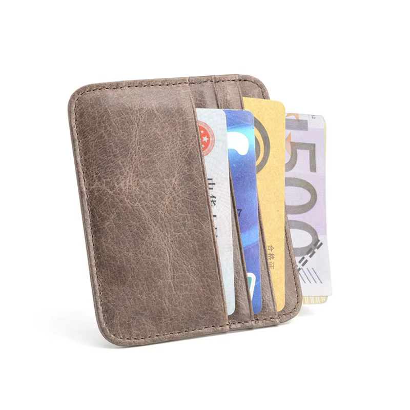 Porte-cartes en cuir véritable – Portefeuille fin pour cartes d'identité/banque/crédit, étui Compact pour cartes d'argent et de Bus (Protection RFID)