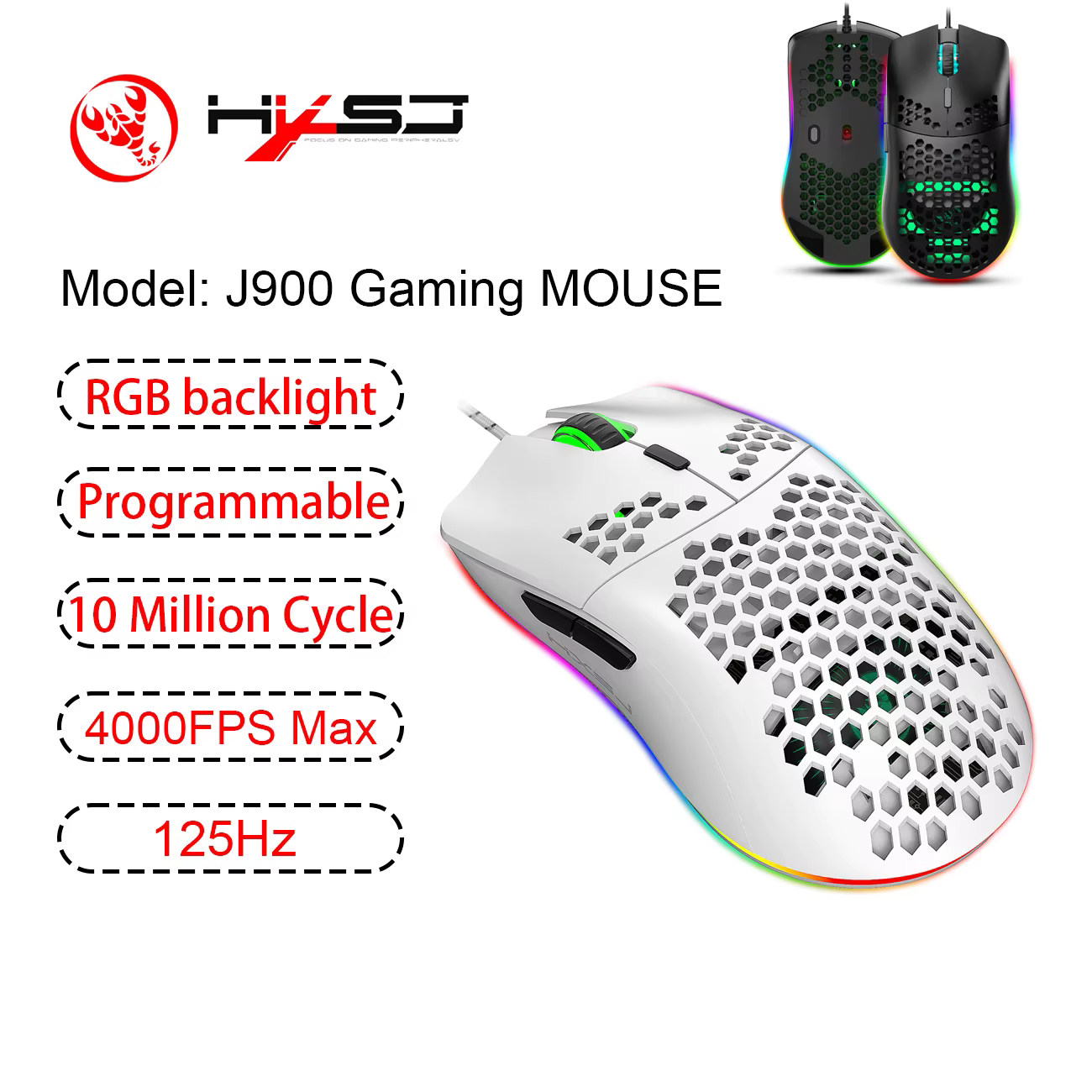 Offre spéciale HXSJ J900 souris de jeu RGB lumineux léger Macro programmation creux ergonomie