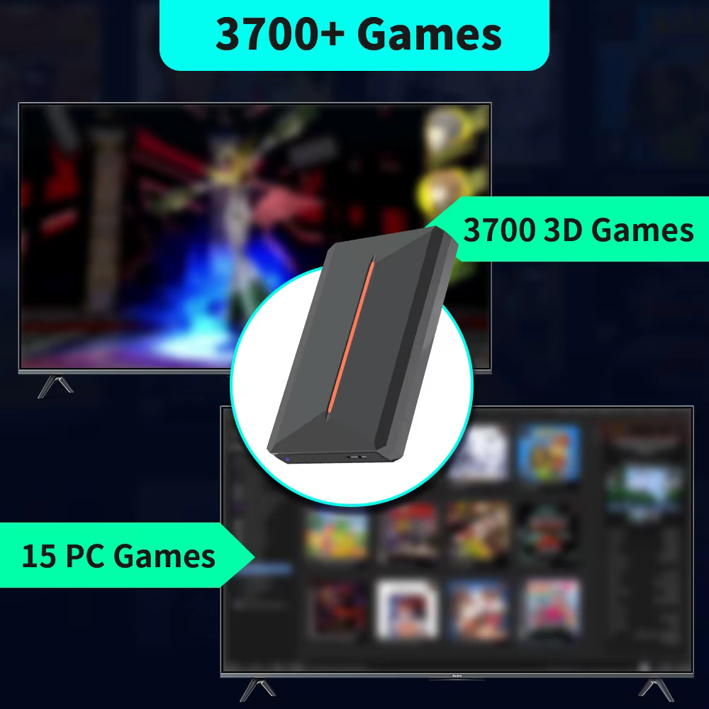 Hyper Base Lbox 500GB disque dur de jeu pour PS4/PS3/PS2/Wii/Wiiu/Gamecube/Saturn avec plus de 3700 jeux Plug & Play pour Win PC Launchbox