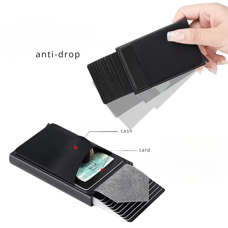 Porte-cartes à rabat automatique pour hommes, pochette latérale, grande capacité, 12 fentes pour cartes, boîte à cartes en métal, portefeuilles antivol en aluminium