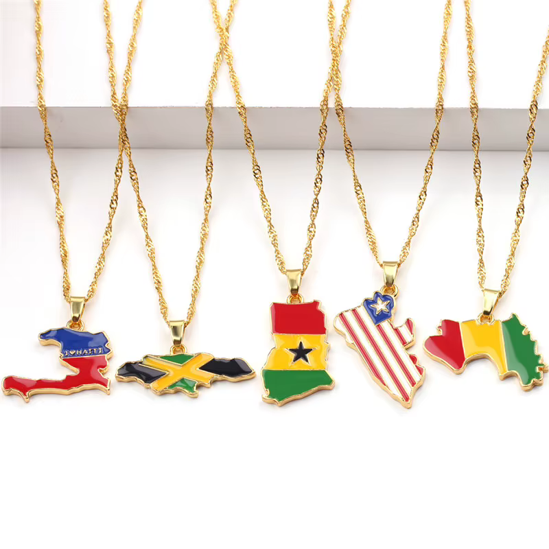 Collier avec drapeau de carte de pays pour femmes et hommes, nouvelle mode, Liberia, Haïti, jamaïque, Ghana, guinée, Nigeria, pendentif en alliage, chaîne, bijoux
