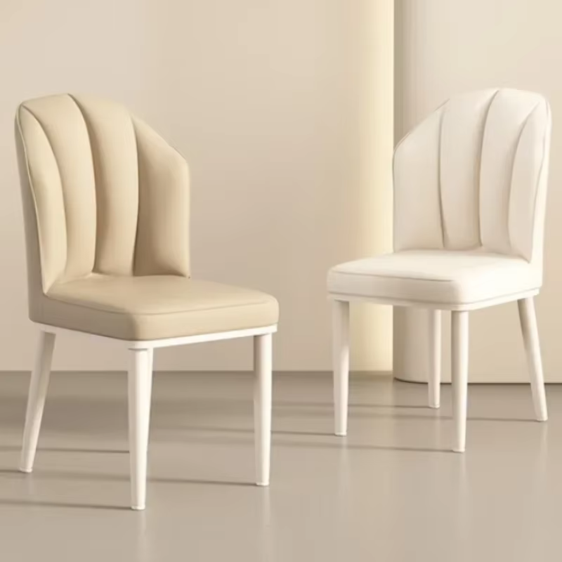  Chaise de salle à manger crème – Chaise longue minimaliste moderne avec pieds en bois, chaise d'appoint du milieu du siècle pour le salon et la salle à manger
