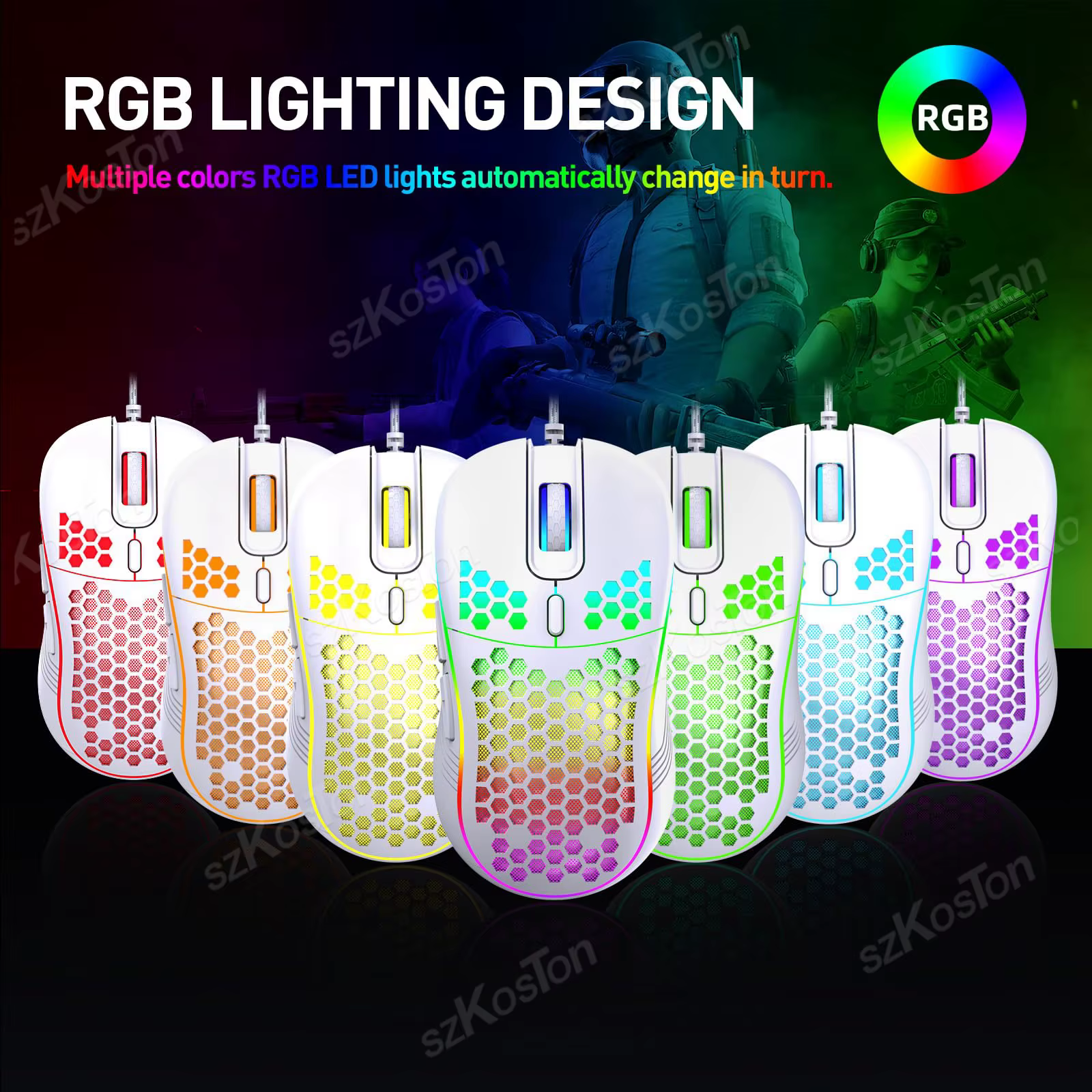 Souris de jeu filaire Honeycomb avec rétroéclairage RGB