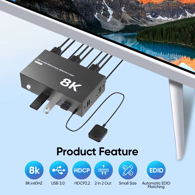 Commutateur KVM HDMI double moniteur 4 en 2 sorties