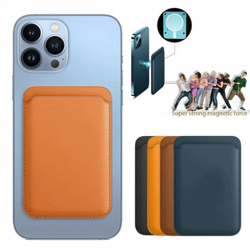 Étui porte-cartes magnétique personnalisé avec nom personnalisé pour téléphone 12 – 17, autocollant arrière en cuir, manchon de carte avec portefeuille à aimant puissant