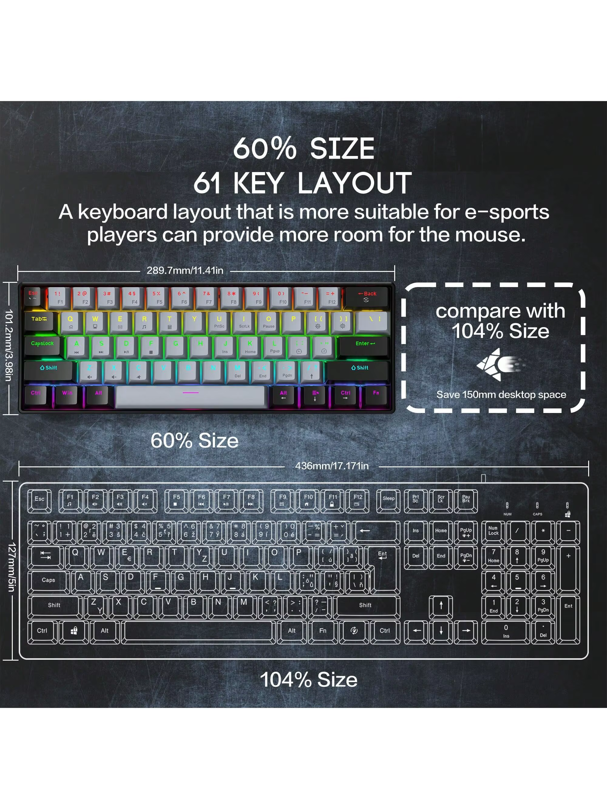 Clavier mécanique de jeu filaire 60%