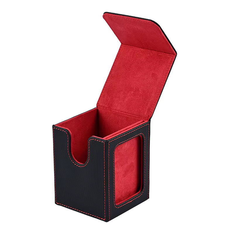 Boîte à cartes avec fenêtre de visualisation, capacité de 120+ cartes à pochettes individuelles, fermeture magnétique, boîte à cartes en cuir PU pour cartes TCG