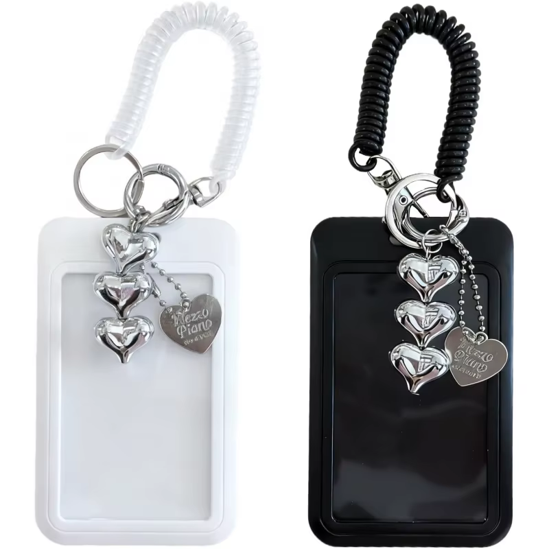 Porte-cartes photo en plastique avec breloque en forme de cœur - Lot de 2, Porte-cartes photo, Porte-badge d'identité pour carte d'étudiant, Porte-POCA