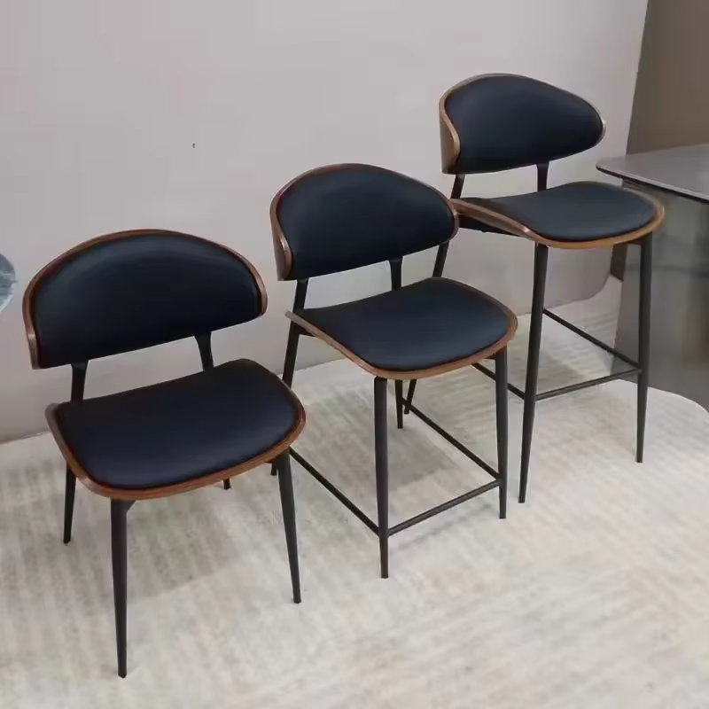 Meubles de cuisine et de bar FY, tabourets de bar modernes et industriels, chaises réglables en hauteur avec revêtement en cuir, dossier incurvé en fer