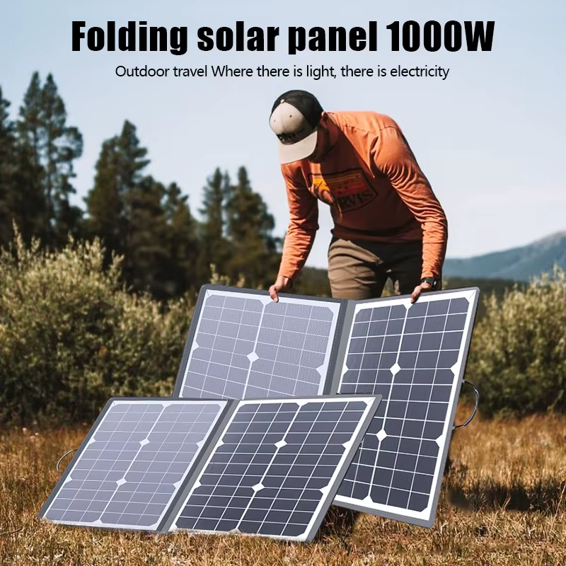 Kit de panneaux solaires portables pour le camping et les camping-cars : Station d'alimentation pliable 1000W avec sortie 18V DC et connecteur MC4