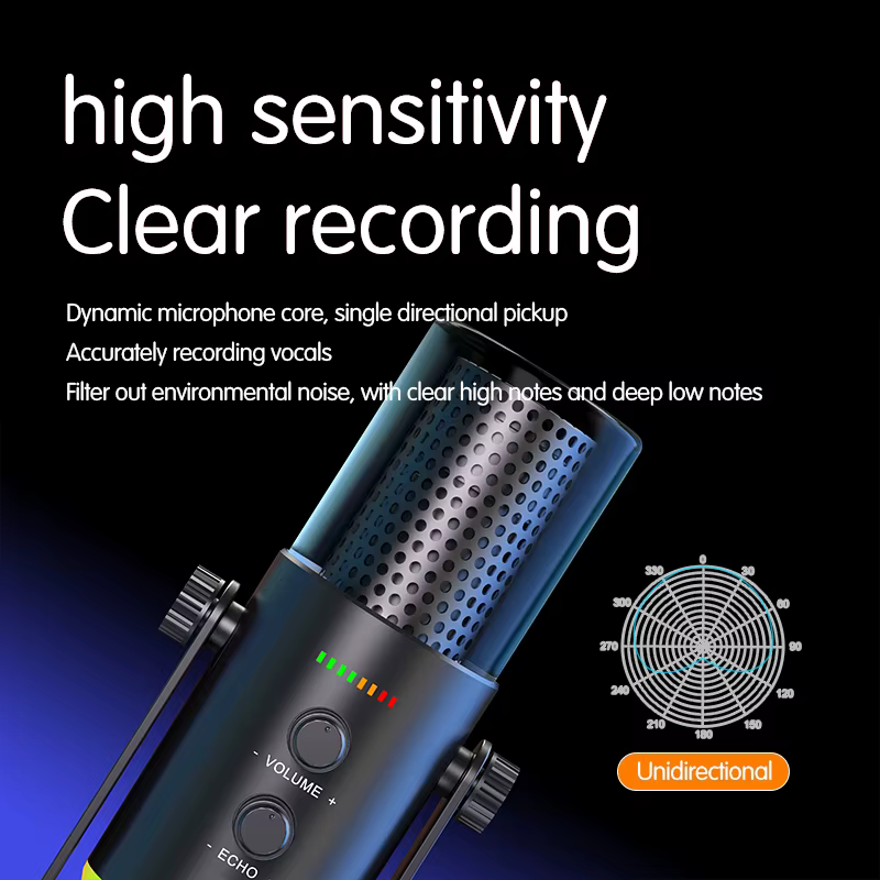 Microphone de jeu USB RGB avec logiciel de réduction du bruit