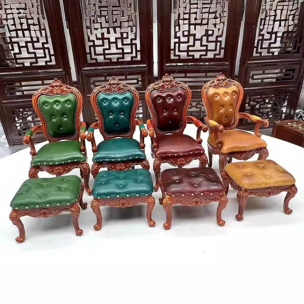 Chaises de maison de poupée de Style Vintage, échelle 1/12, Mini meubles miniatures rétro, simulation de luxe, chaise de salle à manger, Micro paysage