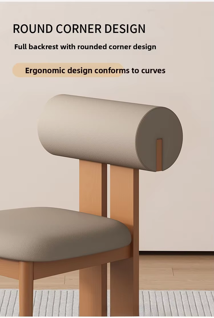 Chaise de salle à manger moderne et simple en bois massif avec dossier cylindrique souple pour personnes d'âge moyen, idéale pour la maison et l'hôtel