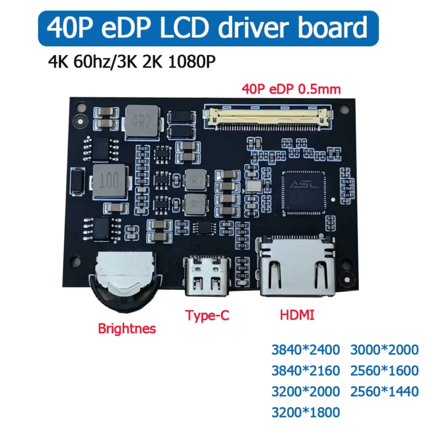 Carte pilote HDMI vers EDP, 2K, 4K, 60 Z 1080 successifs, compatible avec écran d'ordinateur portable 10 "-18.4", protocole W PD, QC