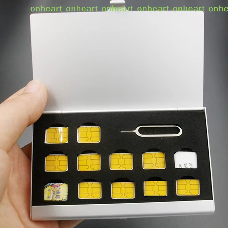 Boîtier de rangement portable en aluminium pour cartes SIM et cartes mémoire Nano, avec 12 emplacements pour cartes SIM et 1 emplacement pour carte PIN