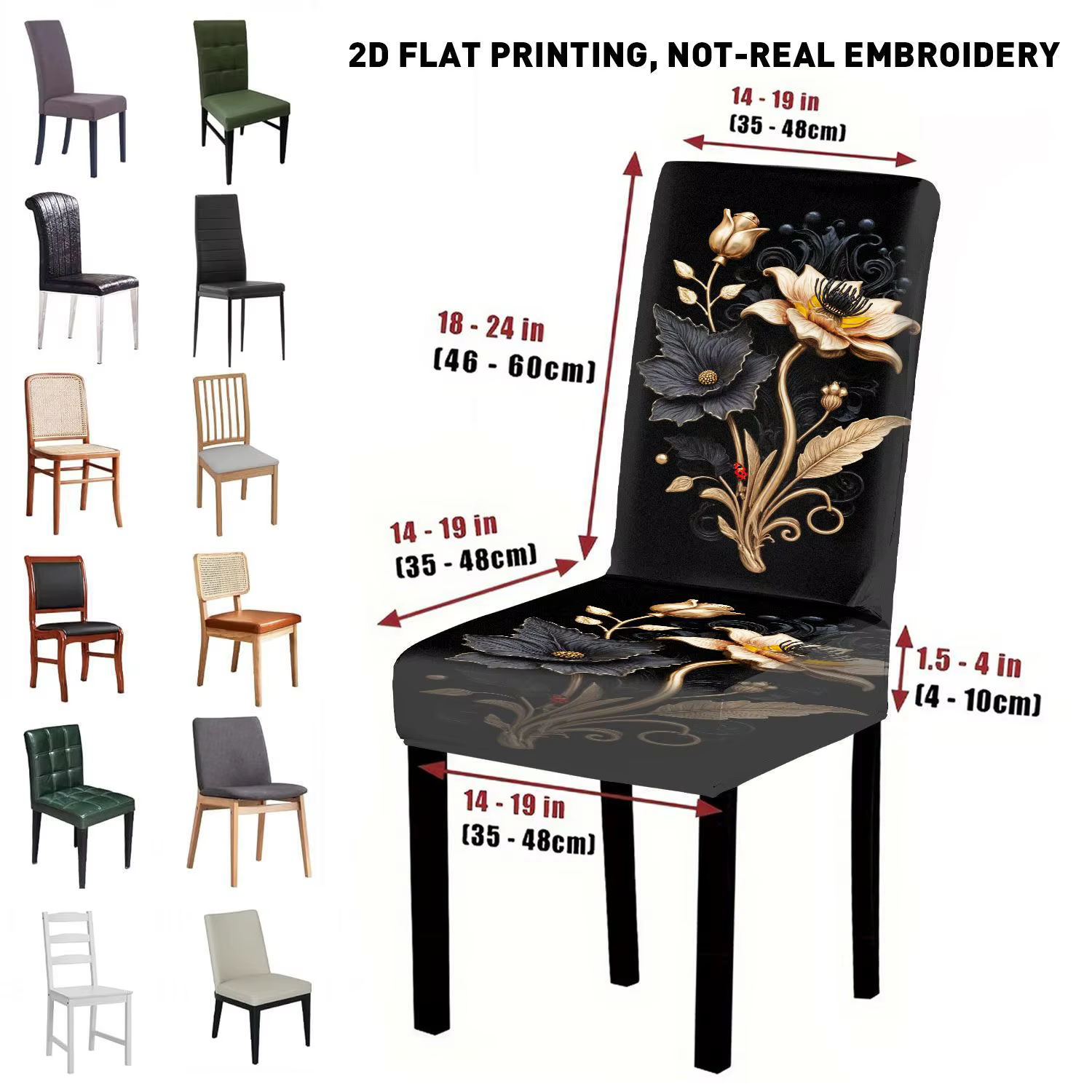Housse de chaise de salle à manger extensible, luxe, or noir, floral, Art Déco, amovible, lavable, housse de chaise de salle à manger pour la maison