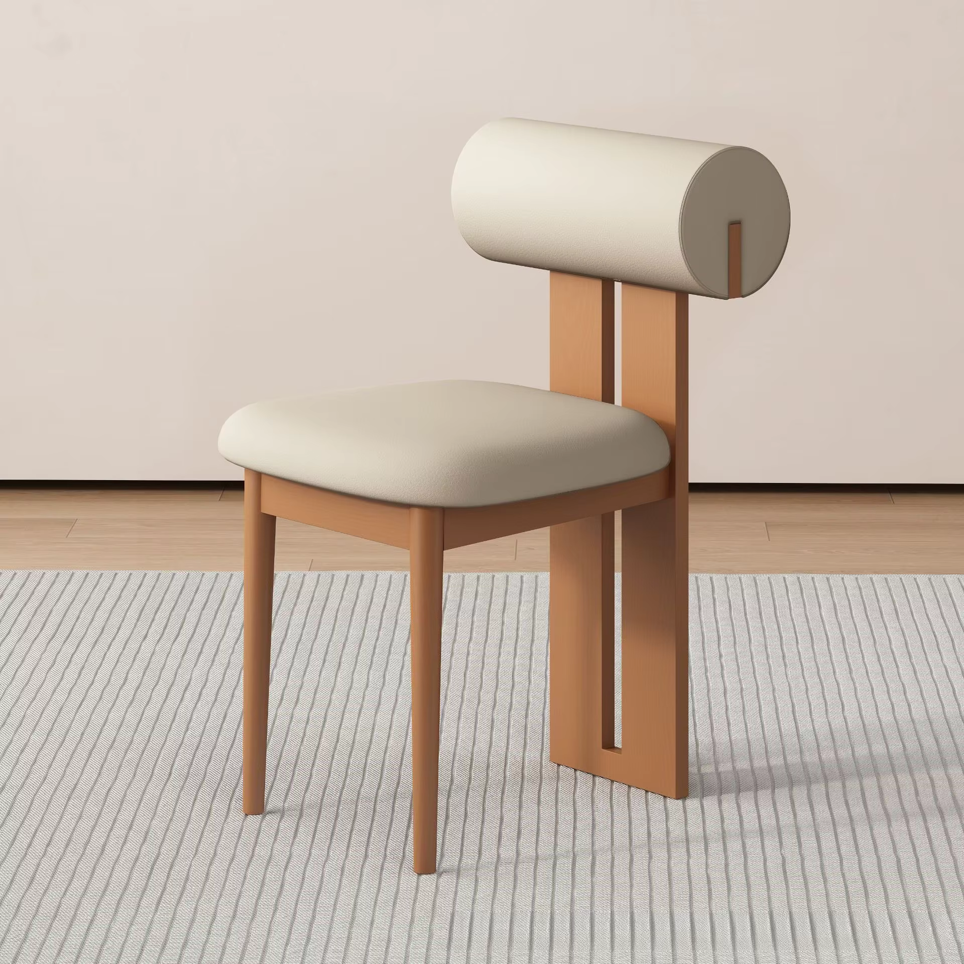 Chaise de salle à manger moderne et simple en bois massif avec dossier cylindrique souple pour personnes d'âge moyen, idéale pour la maison et l'hôtel