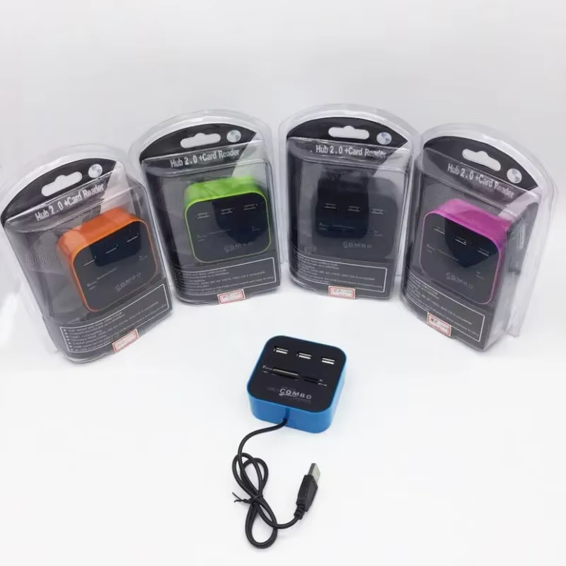 Hub USB 2.0 haute vitesse 3 Ports avec lecteur de carte Mini Hub USB Combo tout en un adaptateur séparateur USB pour ordinateur portable