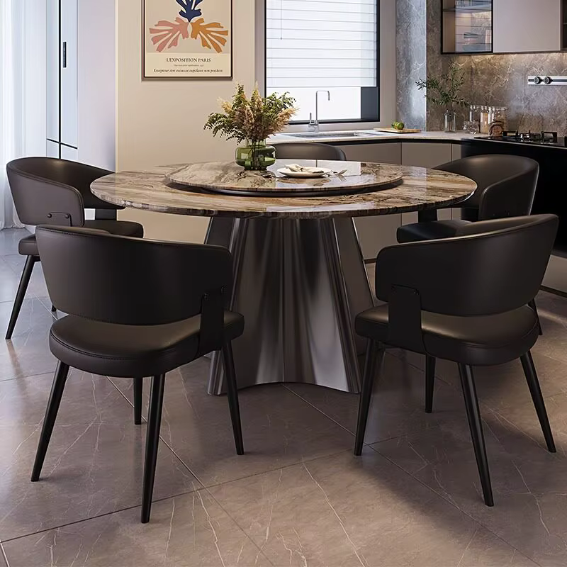 Ensemble table et chaises rondes en marbre de luxe italien, style moderne, pour salon, meubles minimalistes et gain de place, tables à manger