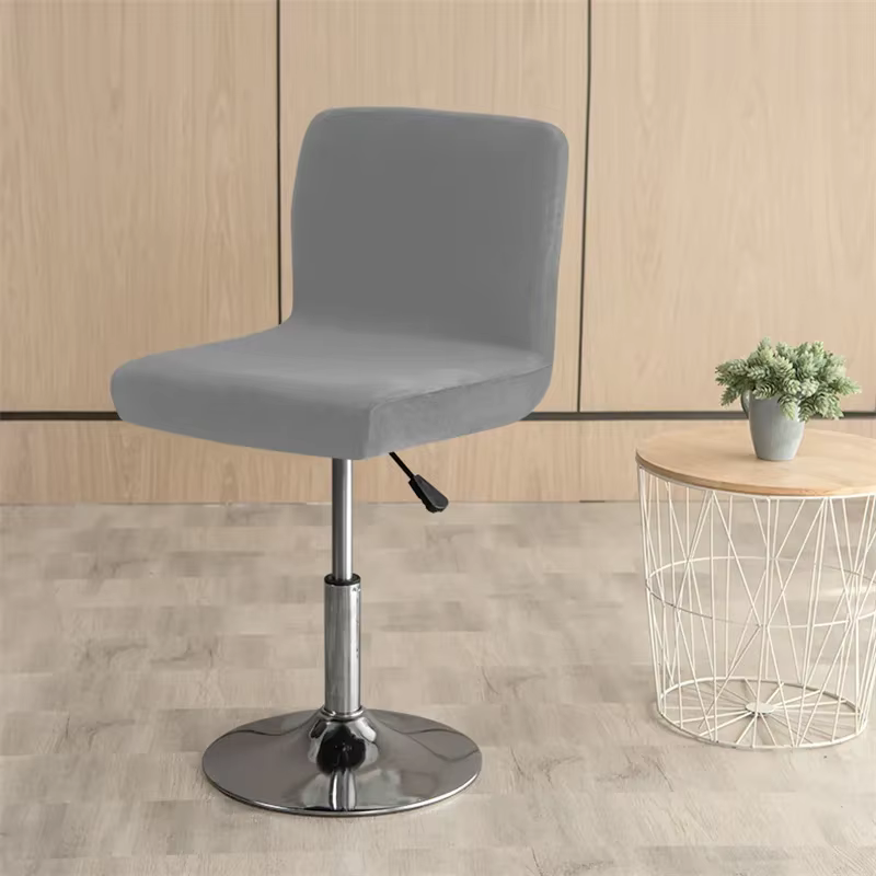 Housse de chaise de tabouret de Bar en velours épais, couleur unie, housses de chaise rotatives en peluche, en Spandex extensible, à dossier bas, pour siège de salle à manger, bleu