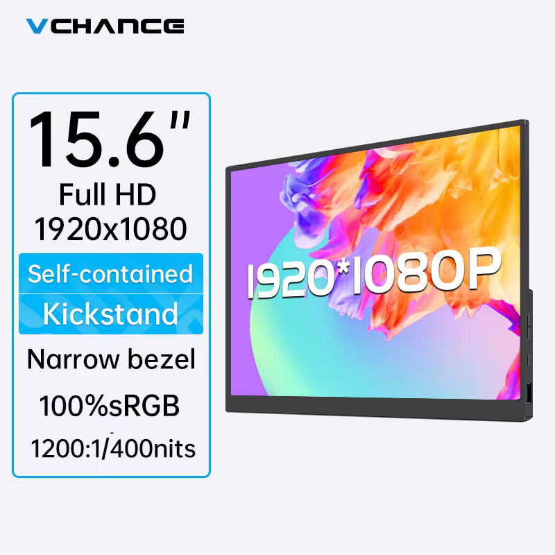 Moniteur Portable 15.6 pouces FHD 1920x1080p 300Nits, lunette étroite avec béquille, moniteur externe pour PS5, ordinateur Portable, téléphone, manchon PC